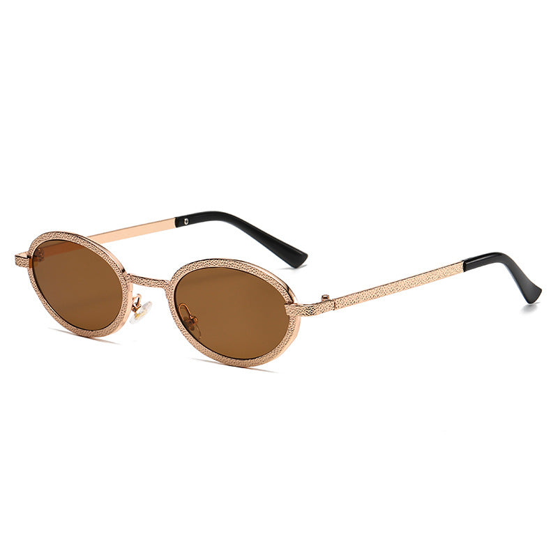 (6 PACK) Wholesale Sunglasses Round Fashion Metal Women New Arrival Street Trendy 2024 - BulkSunglassesWholesale.com - Gold Frame Tea
