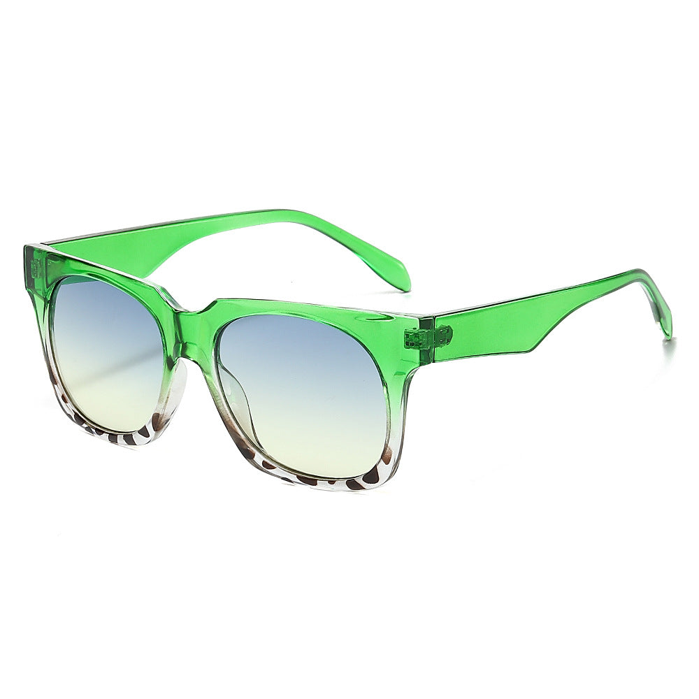 (6 PACK) Wholesale Sunglasses New Arrival Fashion Square Women 2024 - BulkSunglassesWholesale.com - Green Leopard Print Frame Blue Yellow Lens