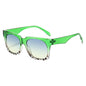 (6 PACK) Wholesale Sunglasses New Arrival Fashion Square Women 2024 - BulkSunglassesWholesale.com - Green Leopard Print Frame Blue Yellow Lens