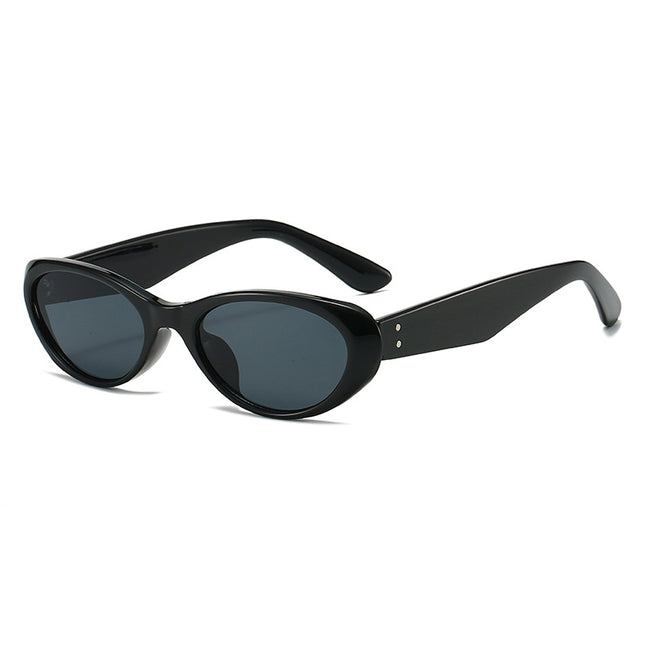 (6 PACK) Wholesale Sunglasses Vintage Cat Eye Korean Square Round Street Fashion 2025 - BulkSunglassesWholesale.com - Black Frame Black Lens Hover Image