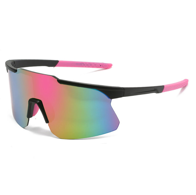 (12 PACK) Wholesale Sports Sunglasses New Arrival Unisex Fashion Oversized Outdoor Sport Cycling 2024 - BulkSunglassesWholesale.com - Black Frame Pink Mirrored