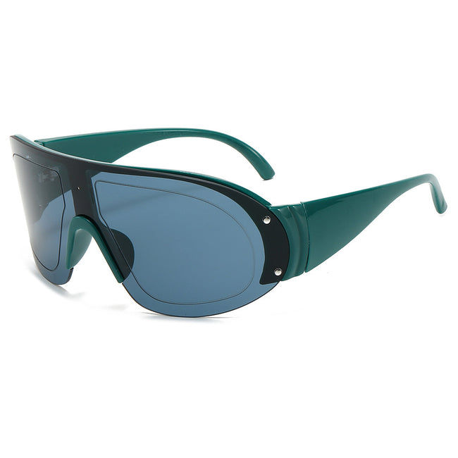 (6 PACK) Wholesale Sunglasses New Arrival Unisex Outdoor Sport Cycling 2024 - BulkSunglassesWholesale.com - Green Frame Blue Black Lens Hover Image