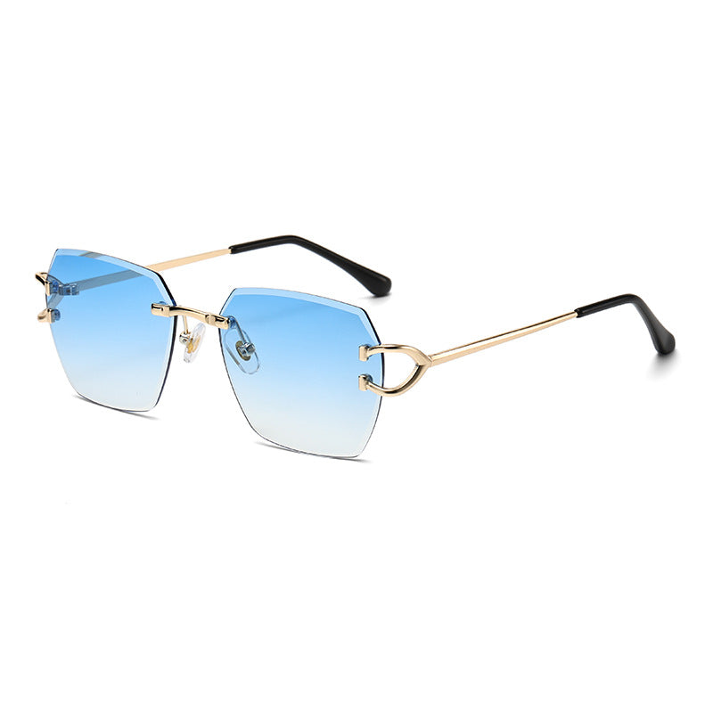 (6 PACK) Wholesale Sunglasses Fashion Metal Oversized Square Cut Edge Street Trendy 2024 - BulkSunglassesWholesale.com - Gold Frame Gradient Blue