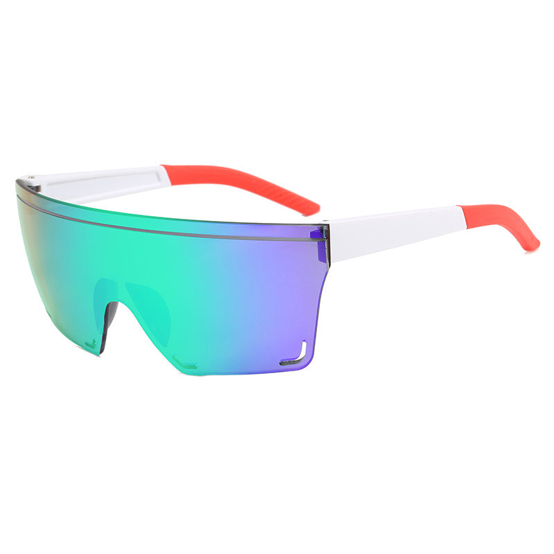 (12 PACK) Wholesale Sports Sunglasses New Arrival Outdoor Sport Cycling Fashion Rimless Unisex Oversized One Piece Trendy 2024 - BulkSunglassesWholesale.com - White Frame Green Mirrored