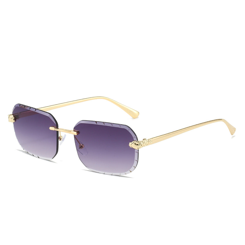 (6 PACK) Wholesale Sunglasses New Arrival Rimless Fashion Square Cut Edge Women 2024 - BulkSunglassesWholesale.com - Gold Frame Gradient Black Lens