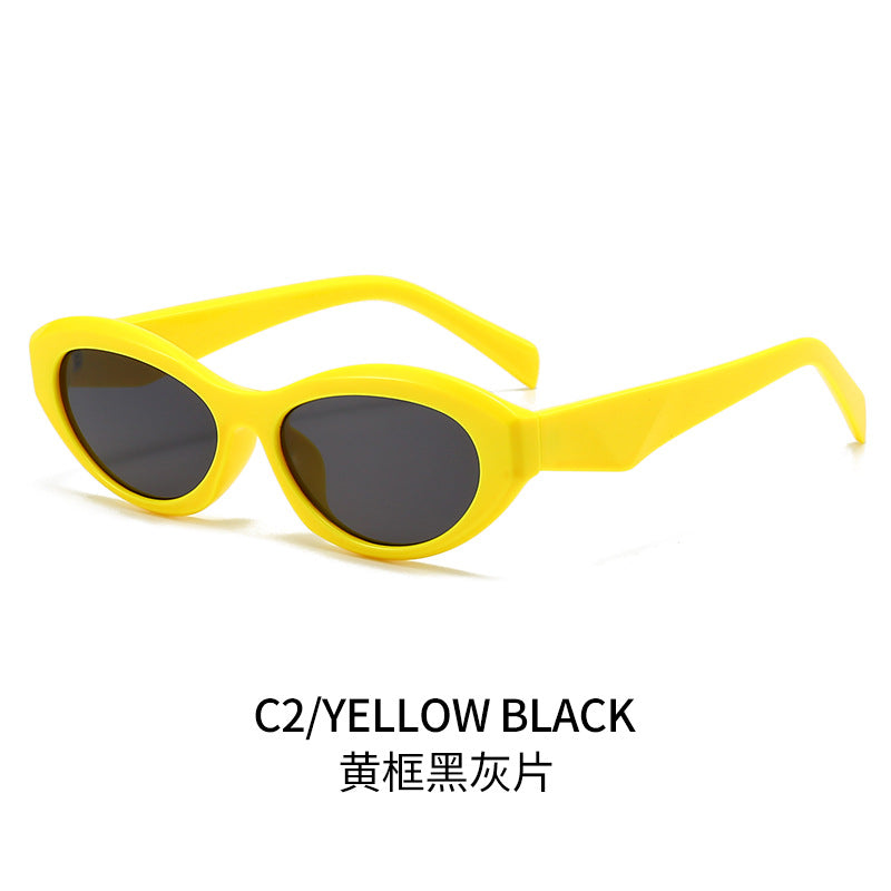 (6 PACK) Wholesale Sunglasses Fashion New Arrival Oval Small Unique Trendy 2024 - BulkSunglassesWholesale.com - Yellow Frame Black Black Lens