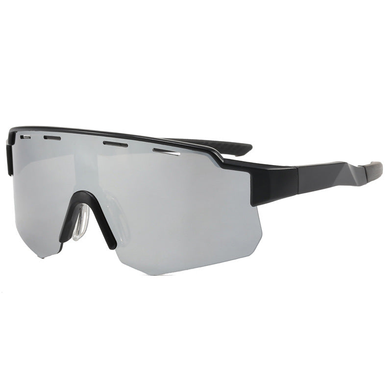 (12 PACK) Wholesale Sports Sunglasses Outdoor Sport Cycling New Arrival Oversized One Piece 2024 - BulkSunglassesWholesale.com - Black Frame Mirrored Lens