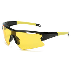 (12 PACK) Wholesale Sports Sunglasses New Arrival Outdoor Cycling Women Sport One Piece 2024 - BulkSunglassesWholesale.com - Black Frame Yellow Lens