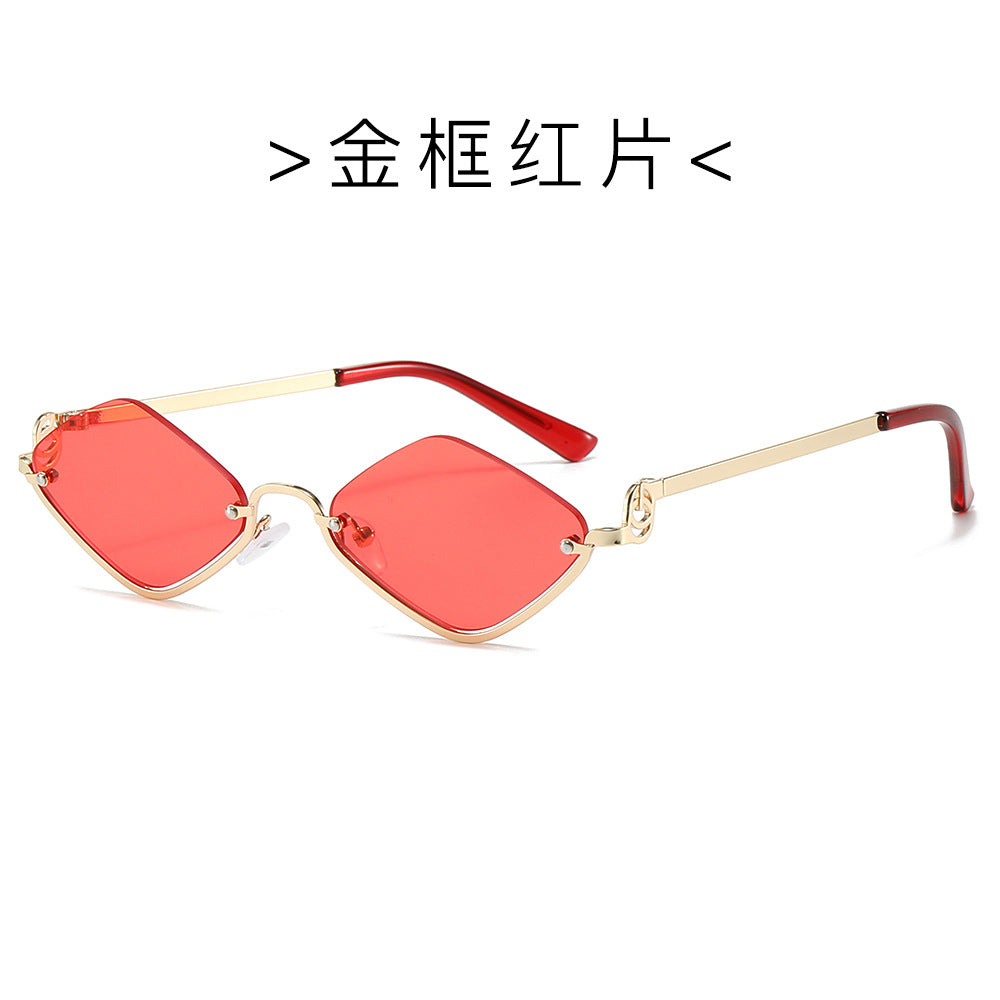 (6 PACK) Wholesale Sunglasses Fashion Metal Semirimless Unisex Trendy Unique 2024 - BulkSunglassesWholesale.com - Gold Frame Red Lens