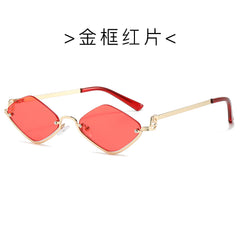 (6 PACK) Wholesale Sunglasses Fashion Metal Semirimless Unisex Trendy Unique 2024 - BulkSunglassesWholesale.com - Gold Frame Red Lens