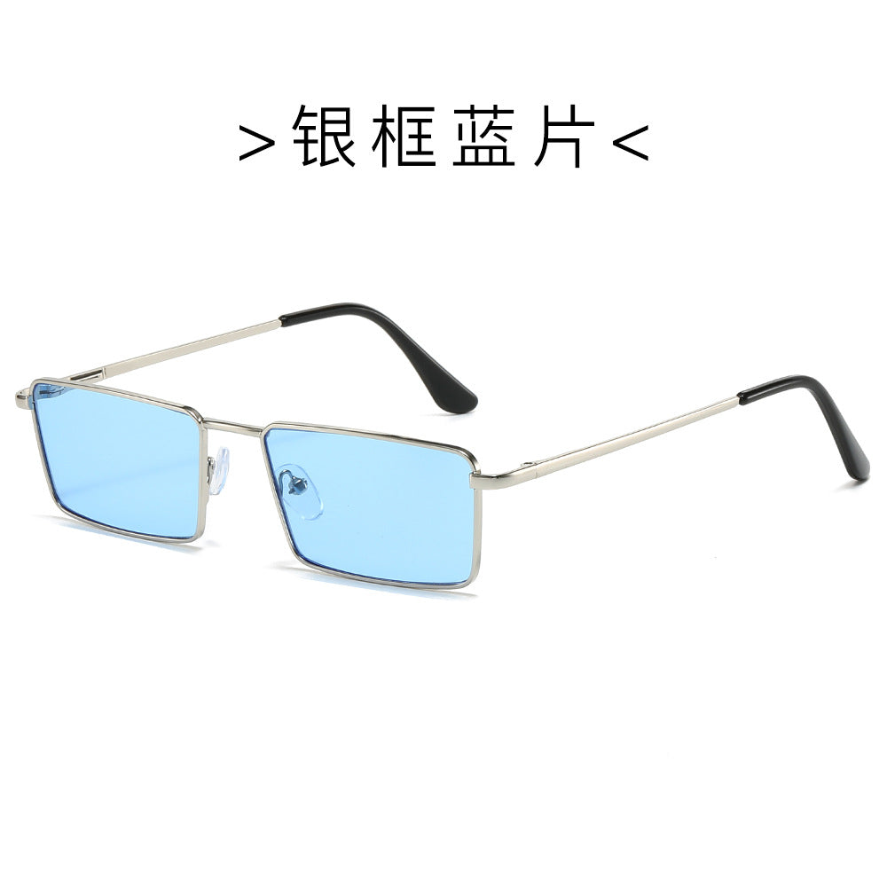 (6 PACK) Wholesale Sunglasses Metal Square Small Women Fashion Vintage Unique Street Trendy 2024 - BulkSunglassesWholesale.com - Silver Frame Blue Lens