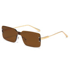 (6 PACK) Wholesale Sunglasses New Arrival Rimless Square Fashion Unique Square 2025 - BulkSunglassesWholesale.com - Gold Frame Dark Tea
