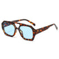 (6 PACK) Wholesale Sunglasses Double Bridge Vintage Unique Trendy Women 2024 - BulkSunglassesWholesale.com - Leopard Print Frame Blue Lens
