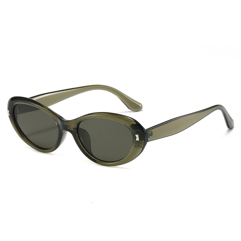 (6 PACK) Wholesale Sunglasses Oval Cat Eye Women Trendy Street 2025 - BulkSunglassesWholesale.com - Green Frame Black Lens