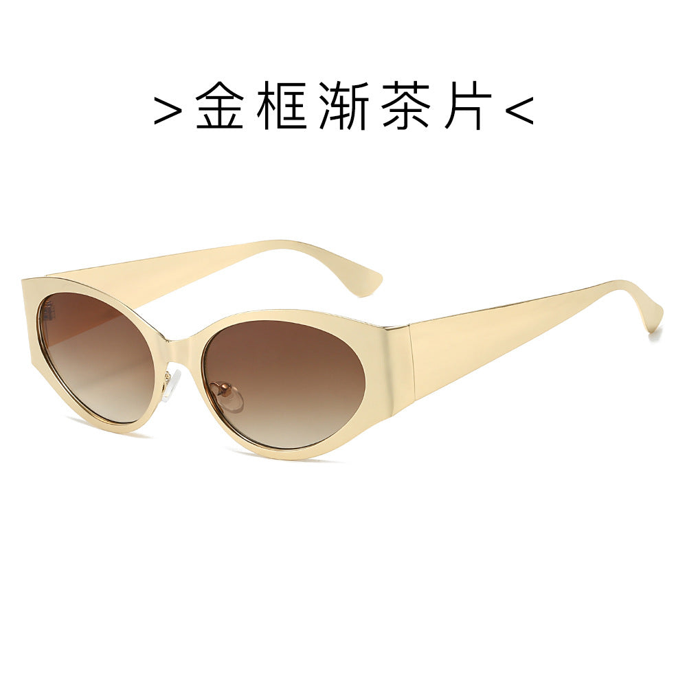 (6 PACK) Wholesale Sunglasses New Arrival Round Fashion Round Unisex 2024 - BulkSunglassesWholesale.com - Gold Frame Gradient Tea Lens