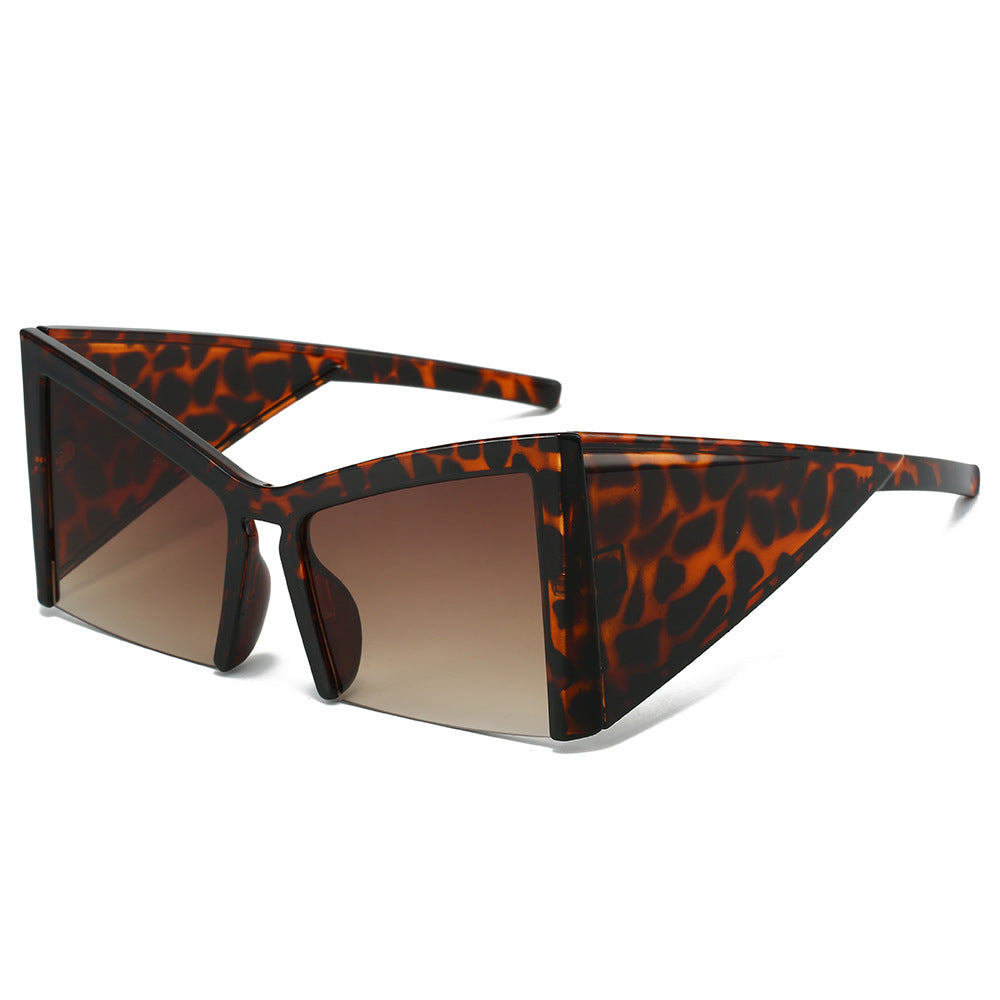 (6 PACK) Wholesale Sunglasses New Arrival Unique Oversized Cat Eye Oversized Fashion Women 2024 - BulkSunglassesWholesale.com - Leopard Print Frame Gradient Tea Lens