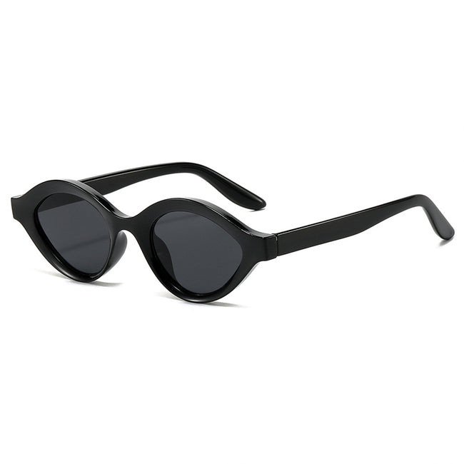 (6 PACK) Wholesale Sunglasses Fashion New Arrival Oval Small Unique Unisex 2024 - BulkSunglassesWholesale.com - Black Frame Black Lens Hover Image