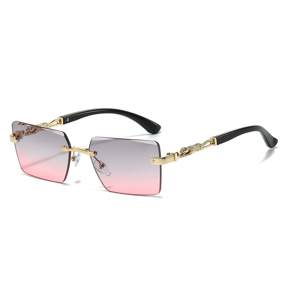 (6 PACK) Wholesale Sunglasses New Arrival Square Fashion Unique Unique Cut Edge 2024 - BulkSunglassesWholesale.com - Gold Frame Grey Pink Lens