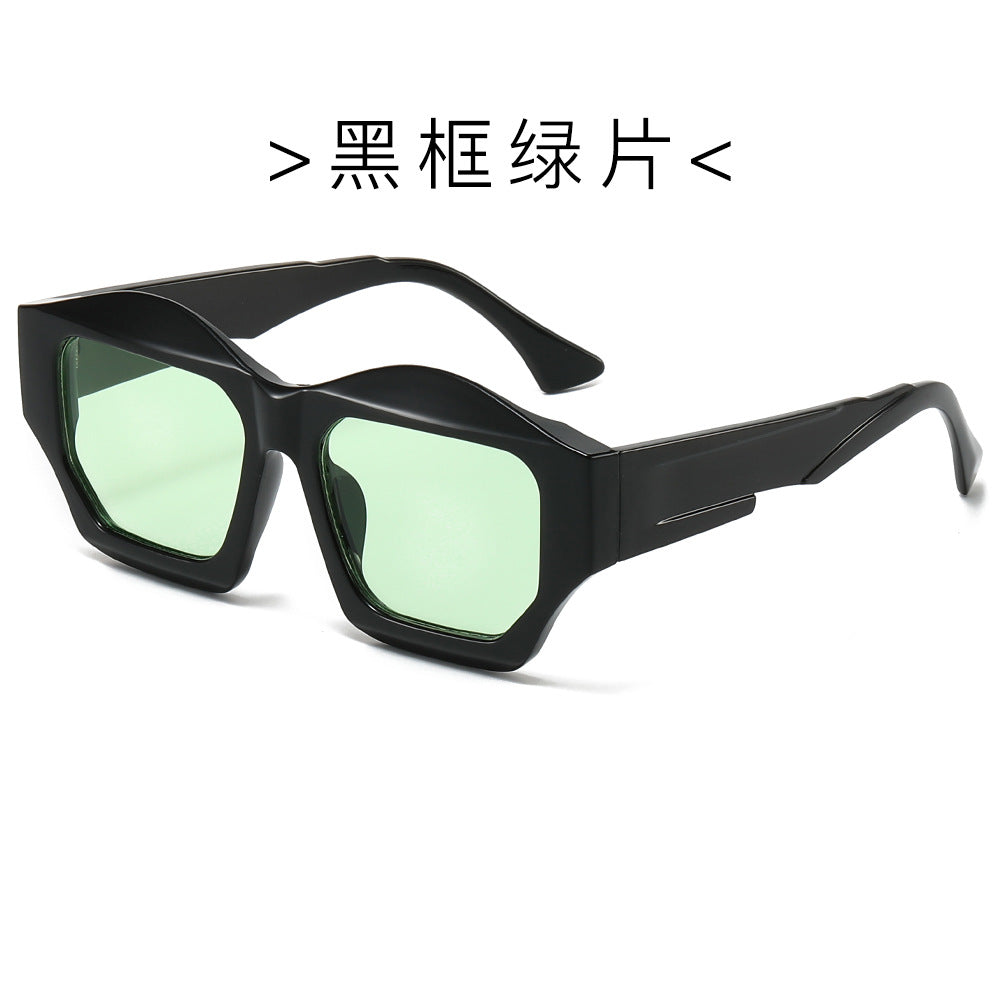 (6 PACK) Wholesale Sunglasses New Arrival Polygon Fashion Unique 2024 - BulkSunglassesWholesale.com - Black Frame Green Lens