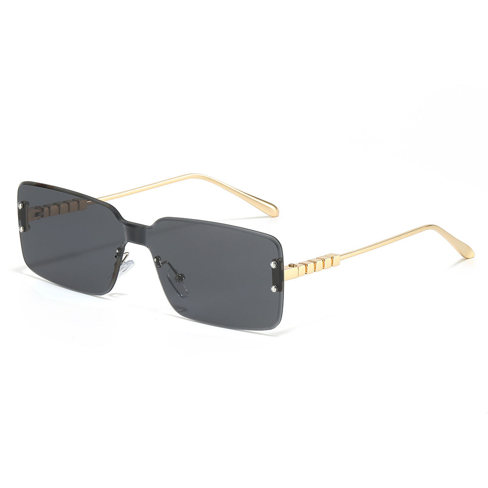 (6 PACK) Wholesale Sunglasses New Arrival Rimless Square Fashion Unique Square 2025 - BulkSunglassesWholesale.com - Gold Frame Black Lens