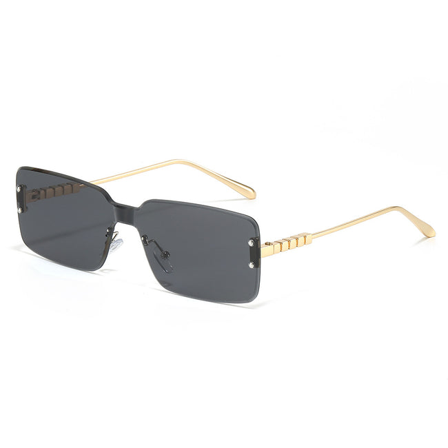 (6 PACK) Wholesale Sunglasses New Arrival Rimless Square Fashion Unique Square 2025 - BulkSunglassesWholesale.com - Gold Frame Black Lens Hover Image
