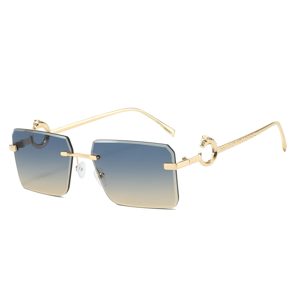 (6 PACK) Wholesale Sunglasses New Arrival Rimless Unique Metal Fashion Cut Edge Women 2024 - BulkSunglassesWholesale.com - Gold Frame Green Yellow Lens