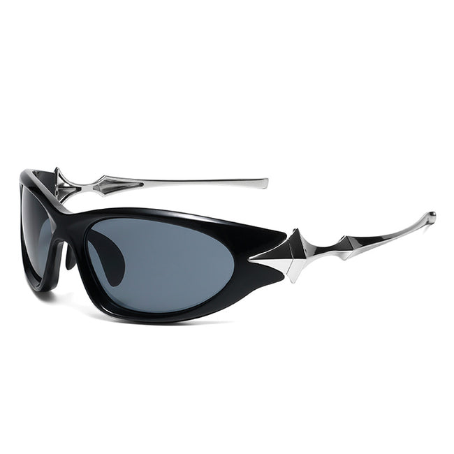 (6 PACK) Wholesale Sunglasses Cyber Punk Futuristic Fashion Hip Hop Street 2024 - BulkSunglassesWholesale.com - Shiny Black Grey Hover Image