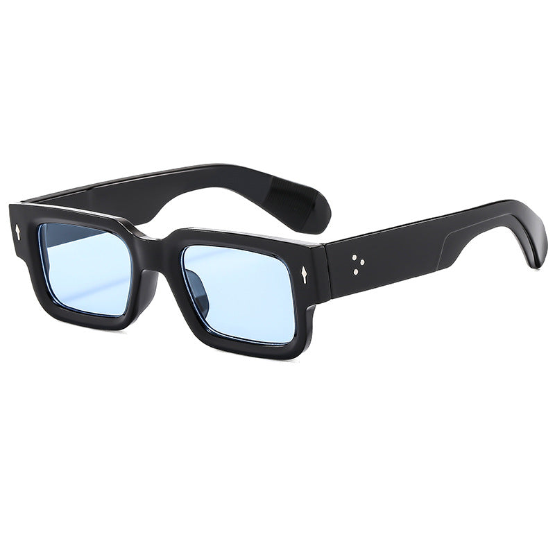 (6 PACK) Wholesale Sunglasses Fashion Square Women Men Vintage 2024 - BulkSunglassesWholesale.com - Black Frame Blue Lens
