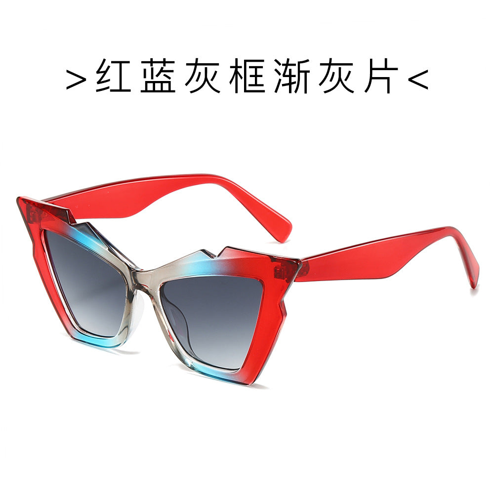 (6 PACK) Wholesale Sunglasses Trendy Street Fashion Unique 2024 - BulkSunglassesWholesale.com - Red Blue Grey Frame Gradient Black Lens