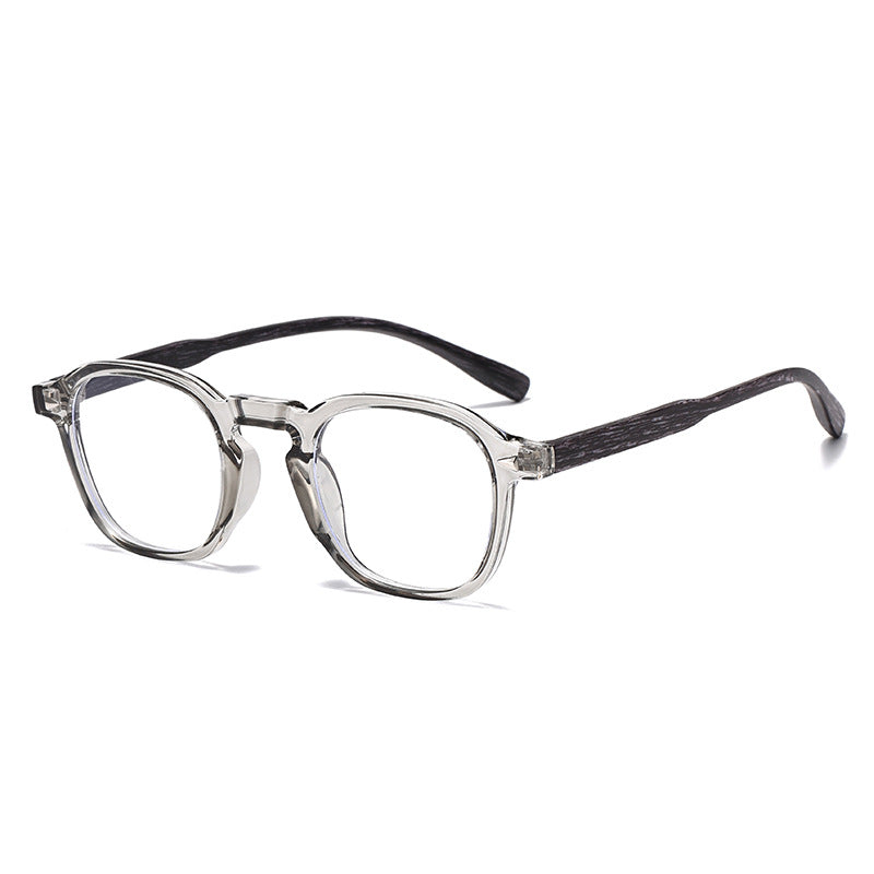 (6 PACK) Wholesale Eyeglasses Frames New Arrival Antiblue Light Fashion Rivet Korean Wood Grain Small Trendy 2025 - BulkSunglassesWholesale.com - Clear Grey Frame