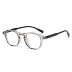 (6 PACK) Wholesale Eyeglasses Frames New Arrival Antiblue Light Fashion Rivet Korean Wood Grain Small Trendy 2025 - BulkSunglassesWholesale.com - Clear Grey Frame