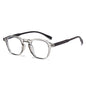 (6 PACK) Wholesale Eyeglasses Frames New Arrival Antiblue Light Fashion Rivet Korean Wood Grain Small Trendy 2025 - BulkSunglassesWholesale.com - Clear Grey Frame