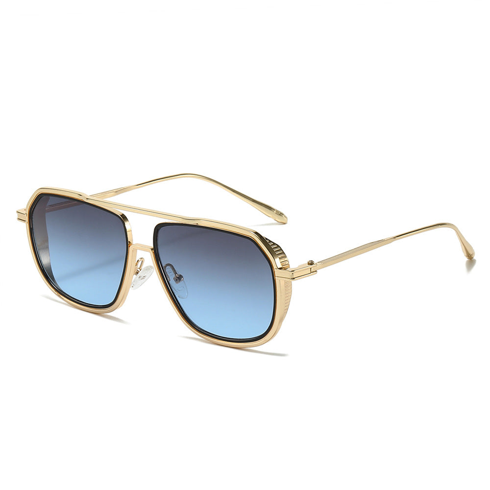 (6 PACK) Wholesale Sunglasses New Arrival Fashion Square Women Vintage Punk Women 2025 - BulkSunglassesWholesale.com - Gold Frame Grey Blue Lens