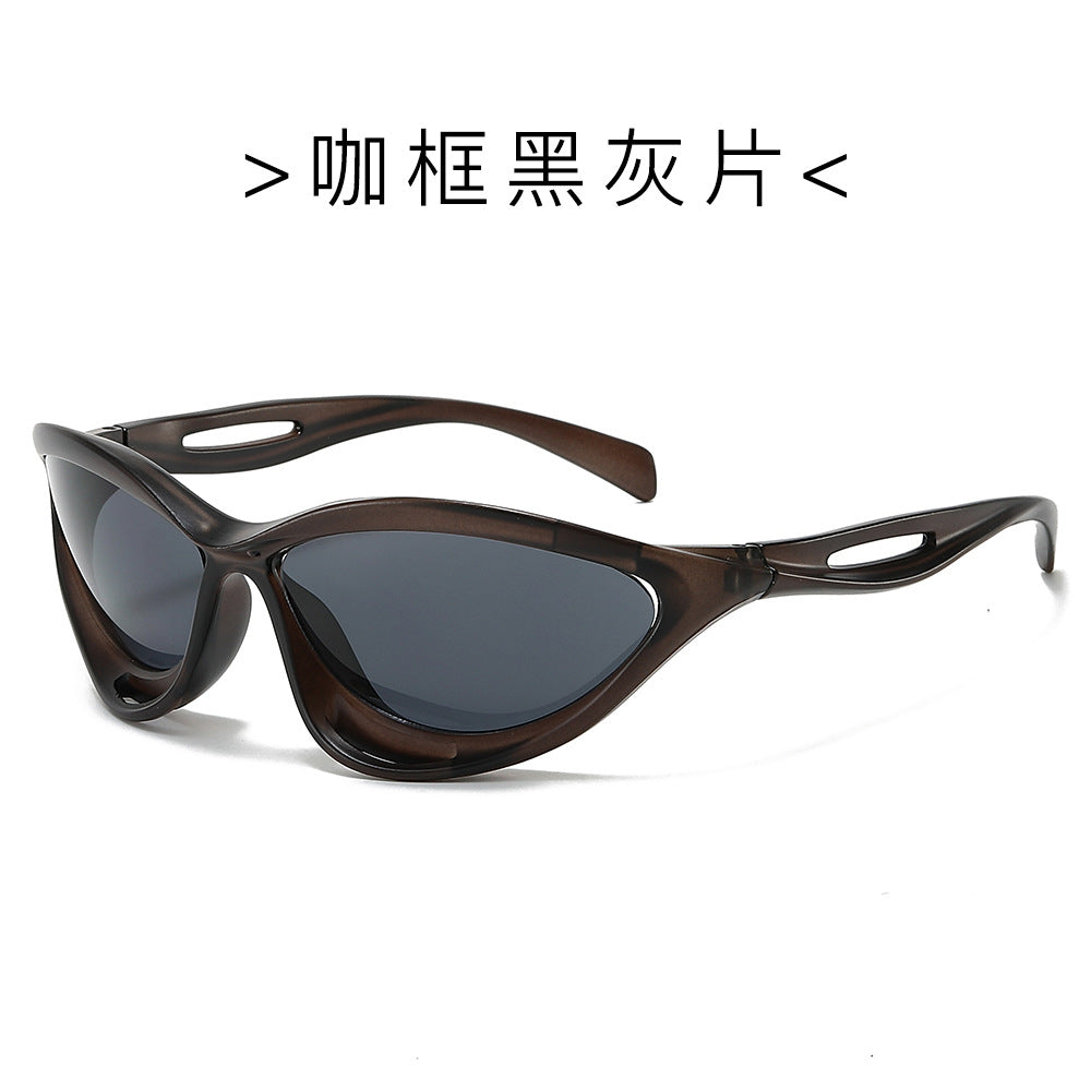 (6 PACK) Wholesale Sunglasses New Arrival Trendy Fashion Sport New Arrival Cycling Hollow 2024 - BulkSunglassesWholesale.com - Brown Frame Black Black Lens