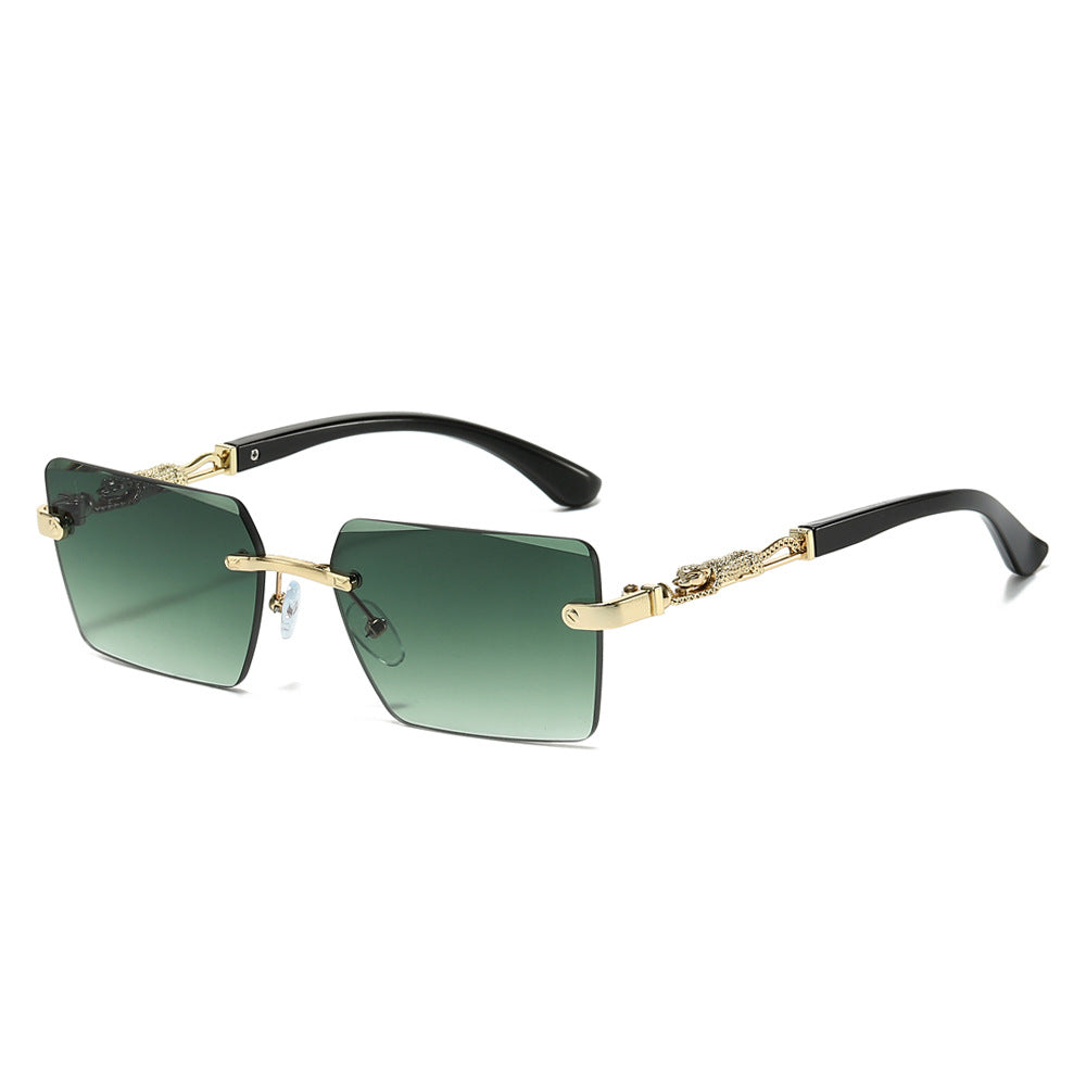 (6 PACK) Wholesale Sunglasses New Arrival Square Fashion Unique Unique Cut Edge 2024 - BulkSunglassesWholesale.com - Gold Frame Gradient Green Lens