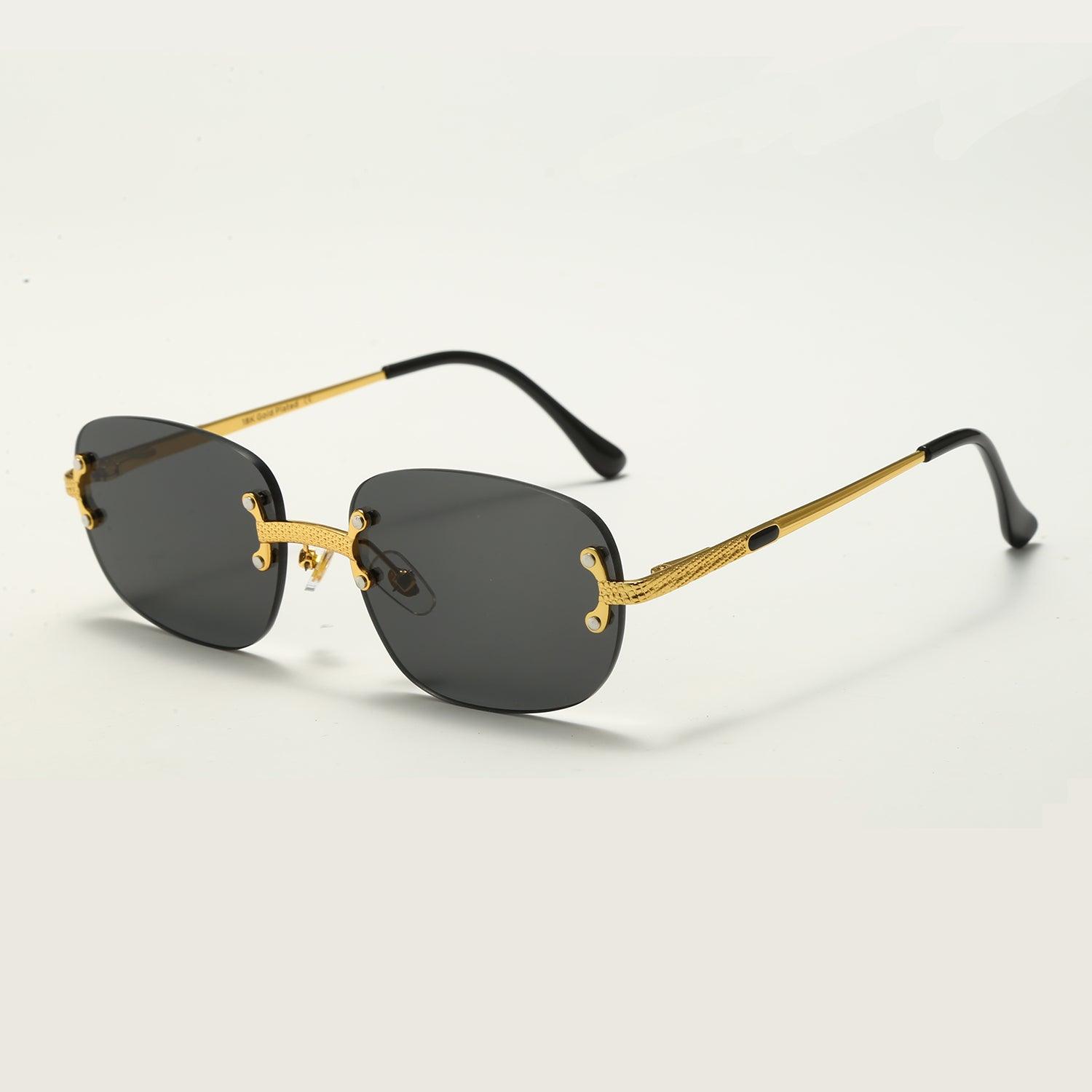 (6 PACK) High-quality 18K Covered Gold Oval Rimless Sunglasses For Men Luxury Frame - Bulk Sunglasses Wholesale