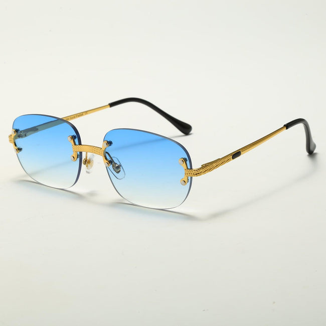 (6 PACK) High-quality 18K Covered Gold Oval Rimless Sunglasses For Men Luxury Frame - Bulk Sunglasses Wholesale Hover Image