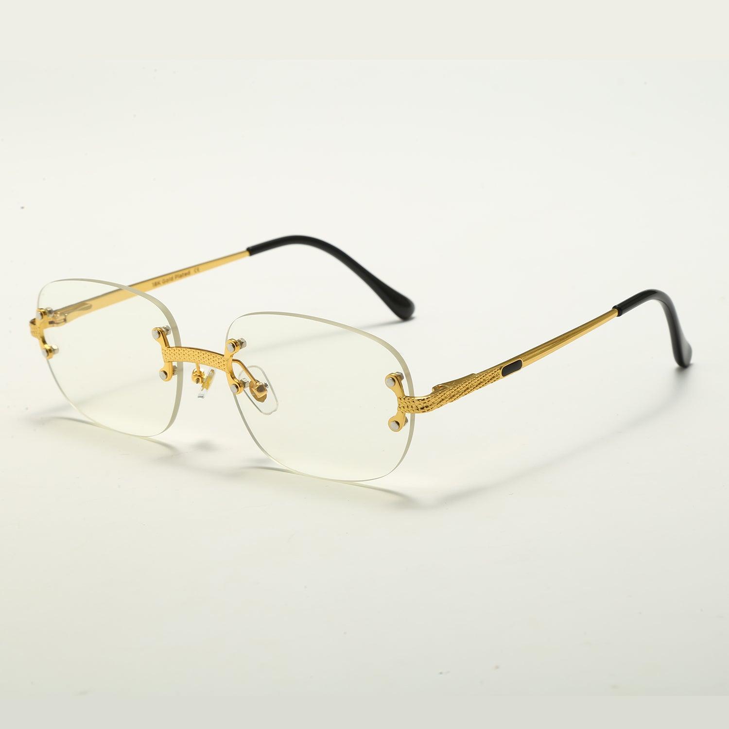 (6 PACK) High-quality 18K Covered Gold Oval Rimless Sunglasses For Men Luxury Frame - Bulk Sunglasses Wholesale