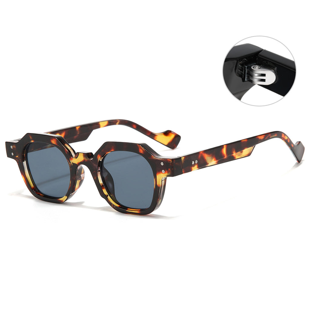 (6 PACK) Wholesale Sunglasses Polygon Women Small Men New Arrival 2023 - BulkSunglassesWholesale.com - Leopard Print Frame Black Grey