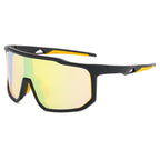 (12 PACK) Wholesale Sports Sunglasses Unisex Outdoor Sport Cycling Oversized New Arrival 2023 - BulkSunglassesWholesale.com - Black Frame Yellow Mirrored
