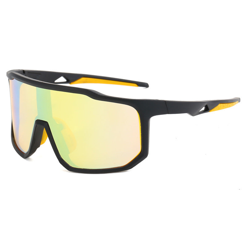 (12 PACK) Wholesale Sports Sunglasses Unisex Outdoor Sport Cycling Oversized New Arrival 2023 - BulkSunglassesWholesale.com - Black Frame Yellow Mirrored