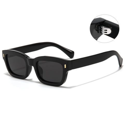 (6 PACK) Wholesale Sunglasses Vintage Rivet Small Women 2023 - BulkSunglassesWholesale.com - Shiny Black Frame Black Grey