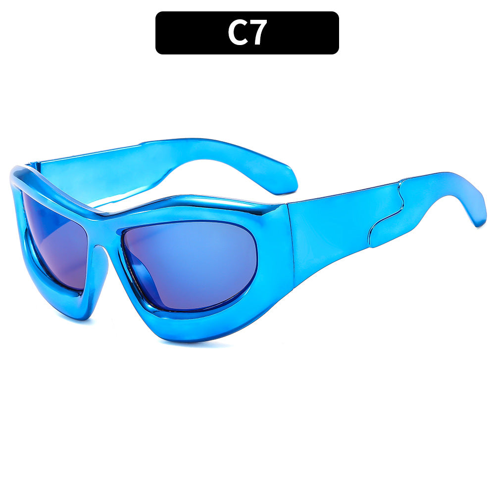 (6 PACK) Wholesale Sunglasses Unique Hip Hop Fashion Trendy 2023 - BulkSunglassesWholesale.com - Blue Frame Blue Lens