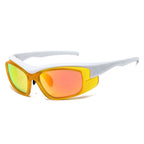 (6 PACK) Wholesale Sunglasses New Arrival Sport Women Outdoor Cycling 2023 - BulkSunglassesWholesale.com - White Temple Orange Frame Red Mirrored