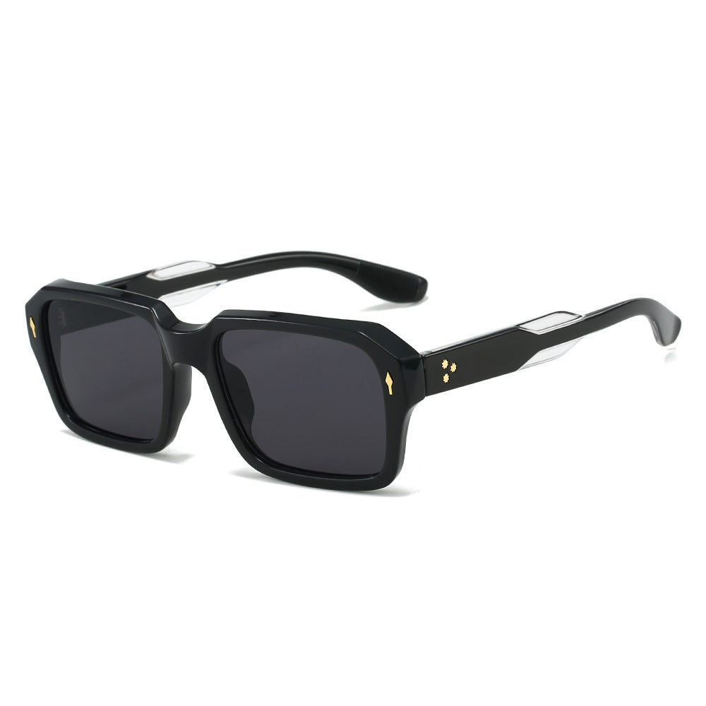 (6 PACK) Wholesale Sunglasses New Arrival Square Vintage Classic Rivet Fashion 2023 - BulkSunglassesWholesale.com - Black Frame Black Lens