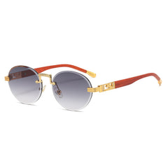 (6 PACK) Wholesale Sunglasses Round Cut Edge Metal New Arrival Rhinestone Street Trendy 2023 - BulkSunglassesWholesale.com - Gold Frame Gradient Black
