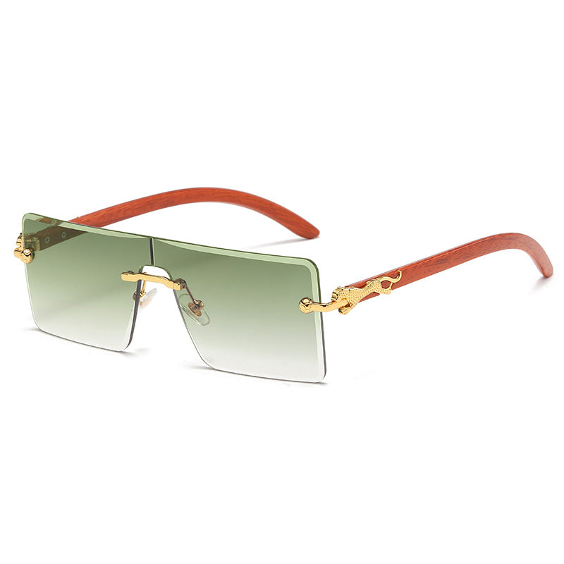 (6 PACK) Wholesale Sunglasses New Arrival One Piece Square Rimless Wood Grain Unique Trendy 2024 - BulkSunglassesWholesale.com - Gold Frame Gradient Green