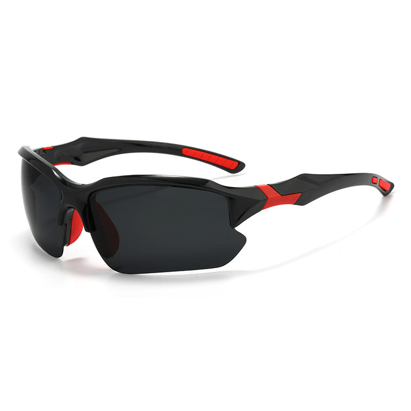 (12 PACK) Wholesale Sports Sunglasses Polarized Cycling Outdoor Sport Semirimless Unisex 2024 - BulkSunglassesWholesale.com - Black Frame Black Black Lens Red Temple
