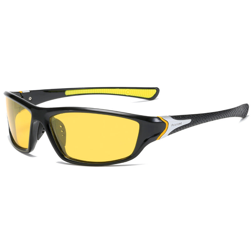 (12 PACK) Wholesale Sports Sunglasses 2023 - BulkSunglassesWholesale.com - Black Frame Yellow Lens