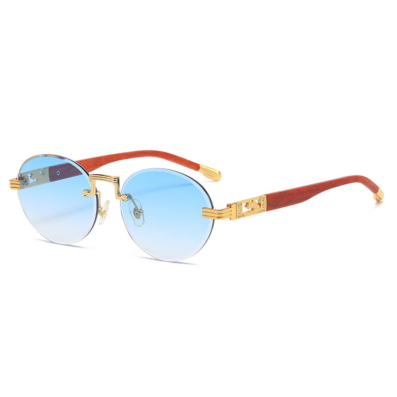 (6 PACK) Wholesale Sunglasses Round Cut Edge Metal New Arrival Rhinestone Street Trendy 2023 - BulkSunglassesWholesale.com - Gold Frame Gradient Blue